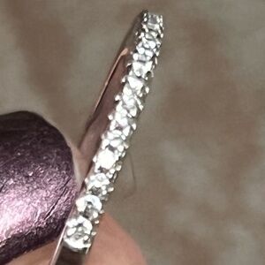 Thin natural diamond and sterling silver band half eternity. Size 8 3/4